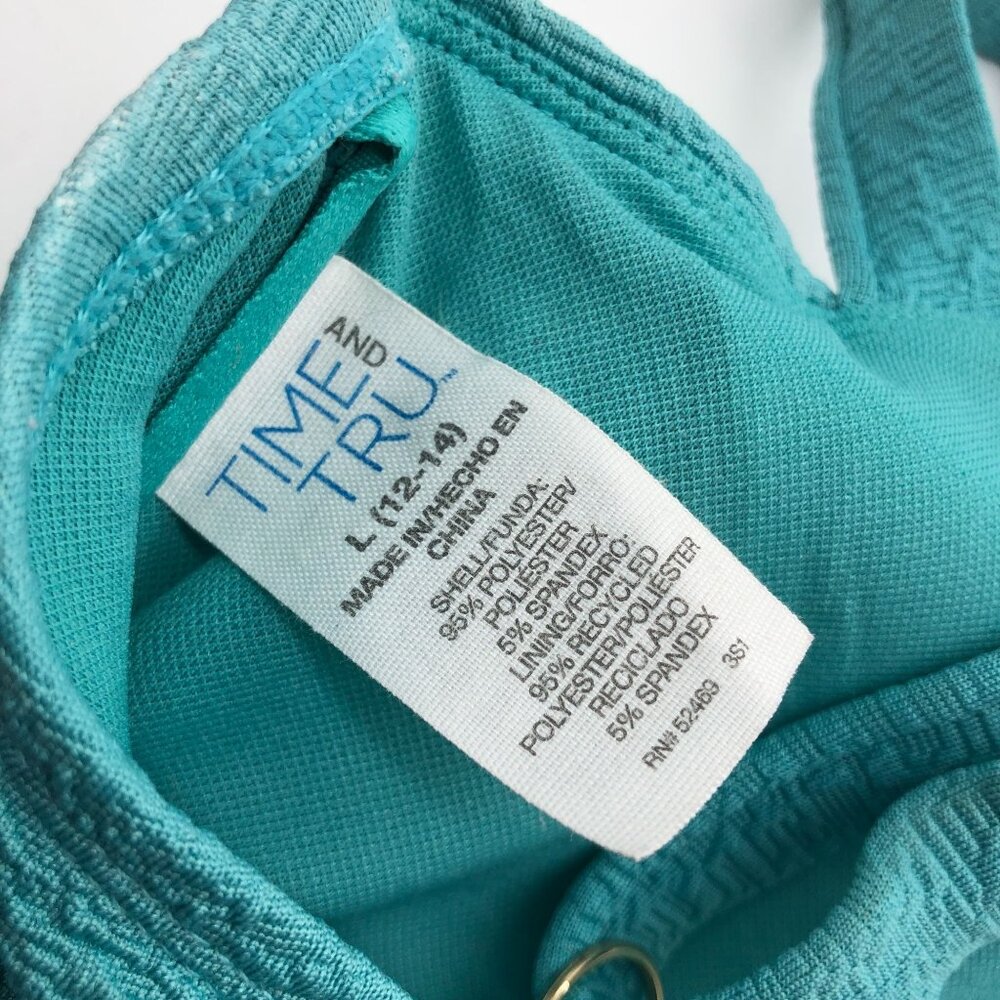 Time and Tru Bikini Top Popcorn Texture Removable Cups Aqua Blue L - Picture 3 of 3